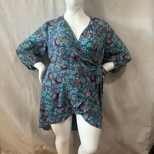 Torrid 1 georgette wrap tunic blouse floral blue
